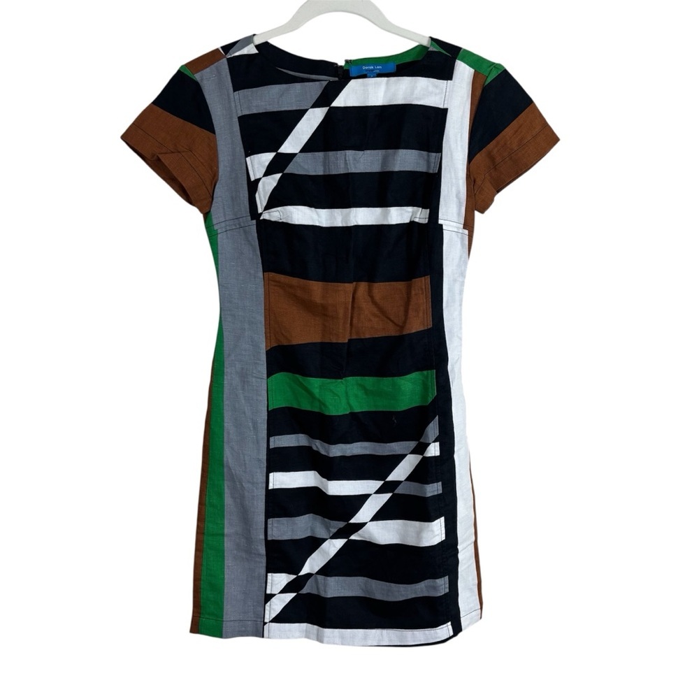 Derek Lam Design Nation Bodycon Linen Dress Womens Size 2 Geo Abstract Stripe